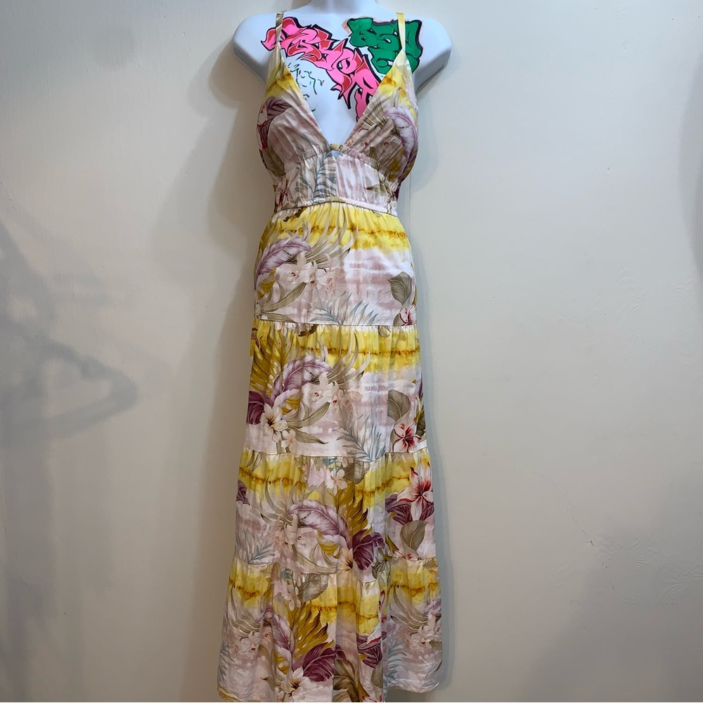 Size 14 Guess Floral Plunge-Neck Maxi Dress